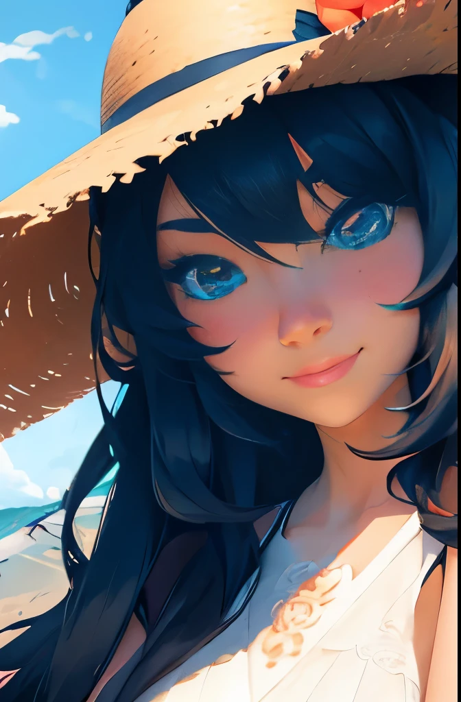 anime girl with long black hair wearing a straw hat, anime style 4 k, beautiful anime portrait, anime moe artstyle, anime art wallpaper 4k, anime art wallpaper 4 k, high quality anime artstyle, anime style portrait, guweiz, artwork in the style of guweiz, detailed digital anime art, anime art wallpaper 8 k, cute anime girl portraits
