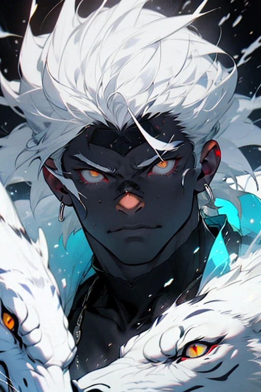black man with white hair and white eyes
