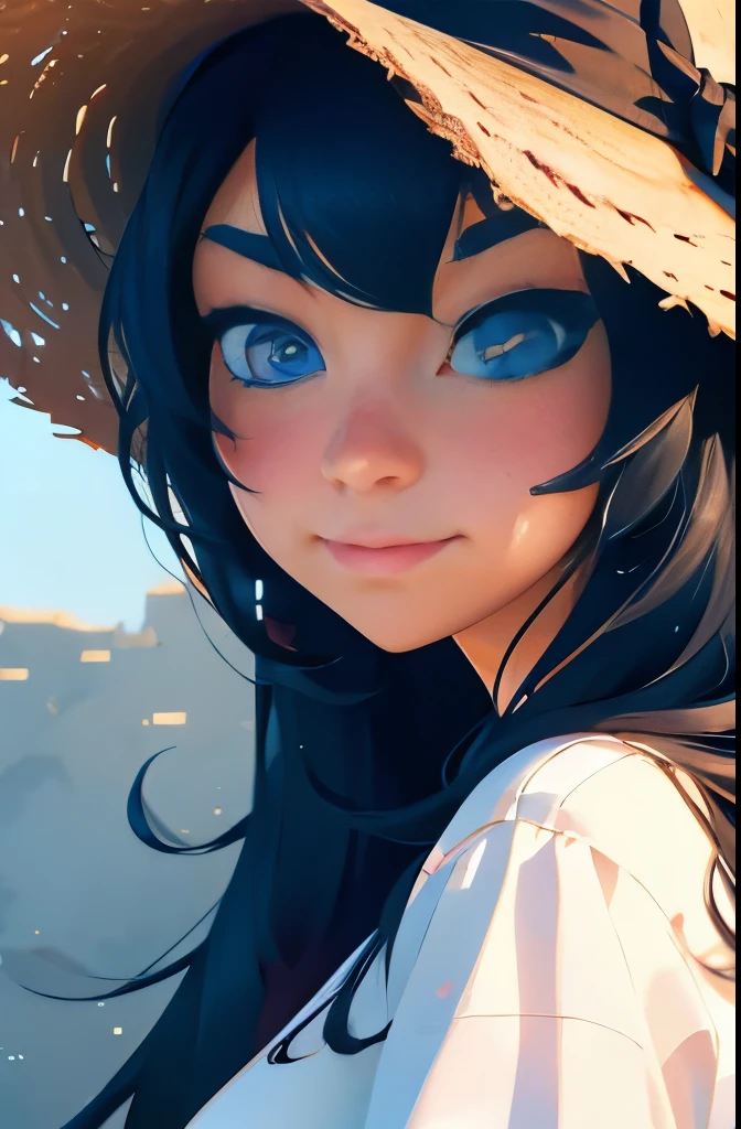 anime girl with long black hair wearing a straw hat, anime style 4 k, beautiful anime portrait, anime moe artstyle, anime art wallpaper 4k, anime art wallpaper 4 k, high quality anime artstyle, anime style portrait, guweiz, artwork in the style of guweiz, detailed digital anime art, anime art wallpaper 8 k, cute anime girl portraits