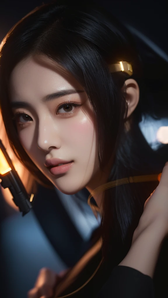 Arabian woman holding a gun and looking at the camera, Gorgeous Chinese Model, Makoto Shinkai ( Apex Legends ), Dilraba Dilmurat, Artjam and Athi Gairan, by Nie Tian, 8K Portrait Rendering, 8K Art Germany Bokeh, Lostrun 8k, Soft Portrait Shot 8k, By Russell Dongjun Lu