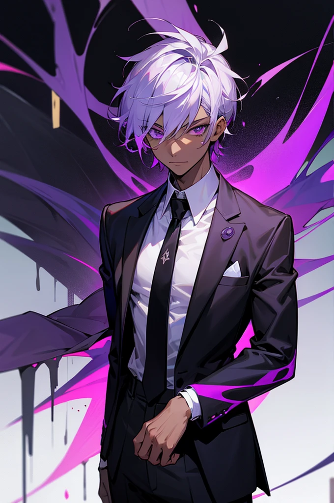 Male, black skin, Purple eyes, Tie and Suit