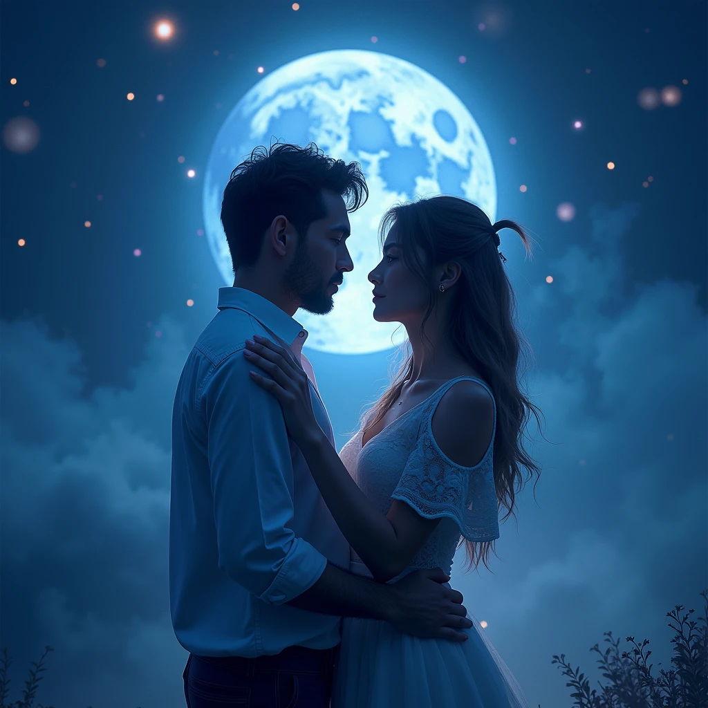 (Moonlit Confession, Couple proposal:1.2), reaching the critical point of (sky blue) shown as (moonlight white) fractal shapes blending together, in Ethereal Watercolor style, with dreamy washes, RAW photo, color graded, (captivating chiaroscuro:0.1), dynamic movement, full body, (special effects:0.1), award-winning, cinematic still, emotional, dynamic, vivid, (masterpiece, best quality, photorealistic, Professional, perfect composition, very aesthetic, absurdres, ultra-detailed, intricate details:1.3)
