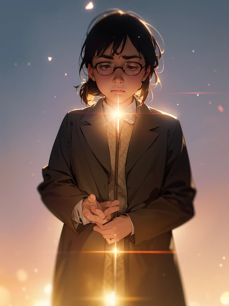 (Sumilux f1.4 50mm , low Latitude old color negative film , cross process , bokeh, flare, chromatic aberration , soft focus, (Shallow focus) , soft glow , Maximum aperture, high Key , Transparent depiction) , artistic photo , looking away , Harry Potter starring Rowan Atkinson , Hermione is played by Shimura Ken , comedy , Strange Uncle