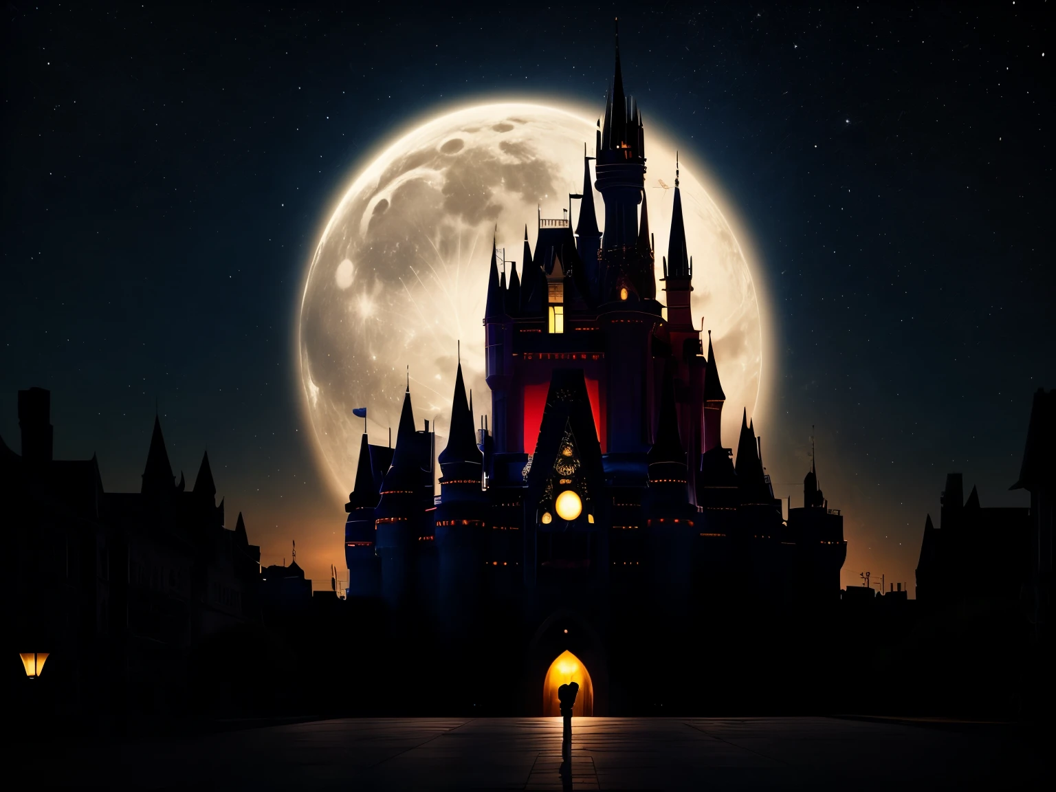 (8k, Highest quality, masterpiece)，Double Exposure, silhouette, One Woman, もうOne Woman, Moonlit Night, Cinderella Castle, Confession