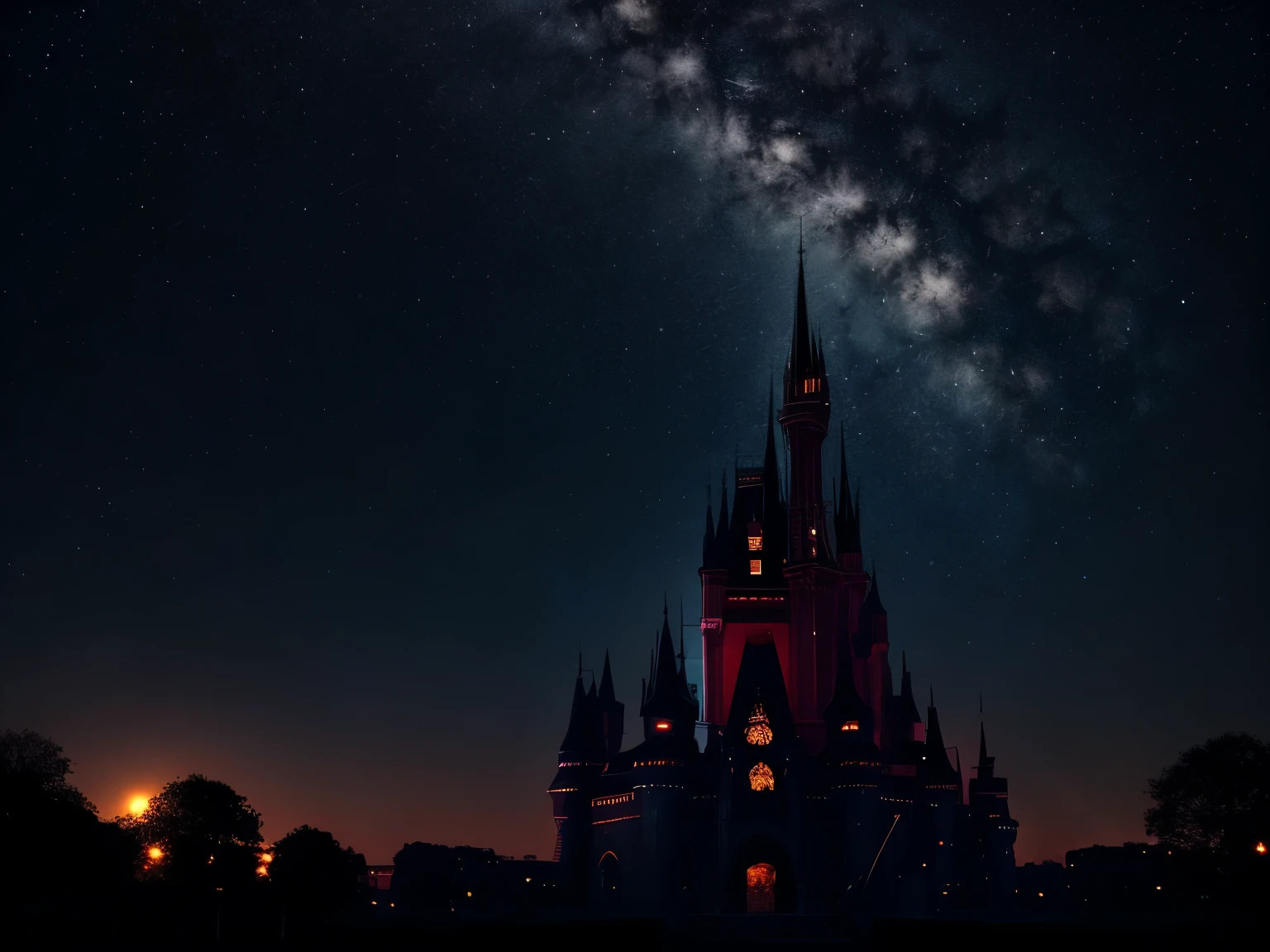 (8k, Highest quality, masterpiece)，Double Exposure, silhouette, One Woman, もうOne Woman, Moonlit Night, Cinderella Castle, Confession
