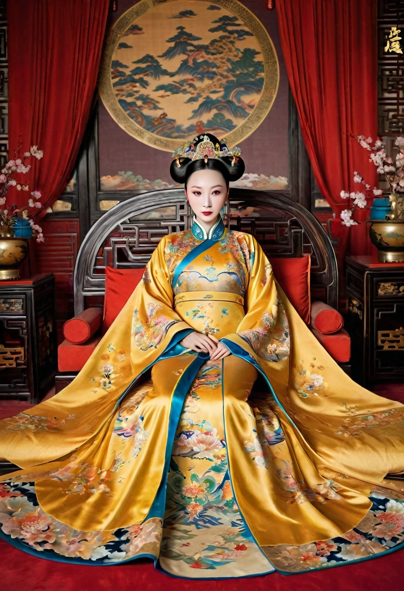 Gorgeous Empress of the Chinese Court during the Qing Dynasty Gorgeous Empress of the Chinese Court on a sofa, nude, large and golden, with her legs on the sofa, wide open, knees bent, in an M pose (pornographic pose), with her hair tied on both sides The background of this perverted and erotic woman wearing a crown and tying her hair is the Chinese court of the Qing Dynasty. The scene is set in the luxurious room of an empress in the Qing Dynasty Chinese court.

Translated with DeepL.com (free version)