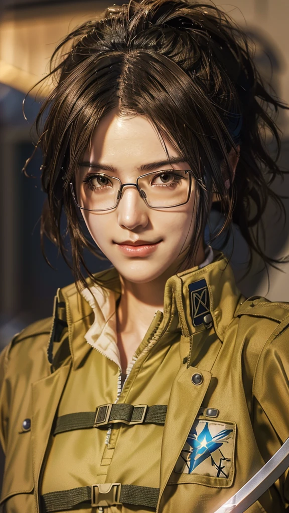 Wearing glasses、Anime girl in uniform holding a sword, honest shinka, honest, honest shinkai ( Apex Legends ), Photorealistic Animation girl render, Quiet from Metal Gear Solid v, Quiet from Metal Gear Solid, honest shinkai. Digital Rendering, Also, hints of yayoi kasuma, Female protagonist 👀 :8, Photorealistic Animation