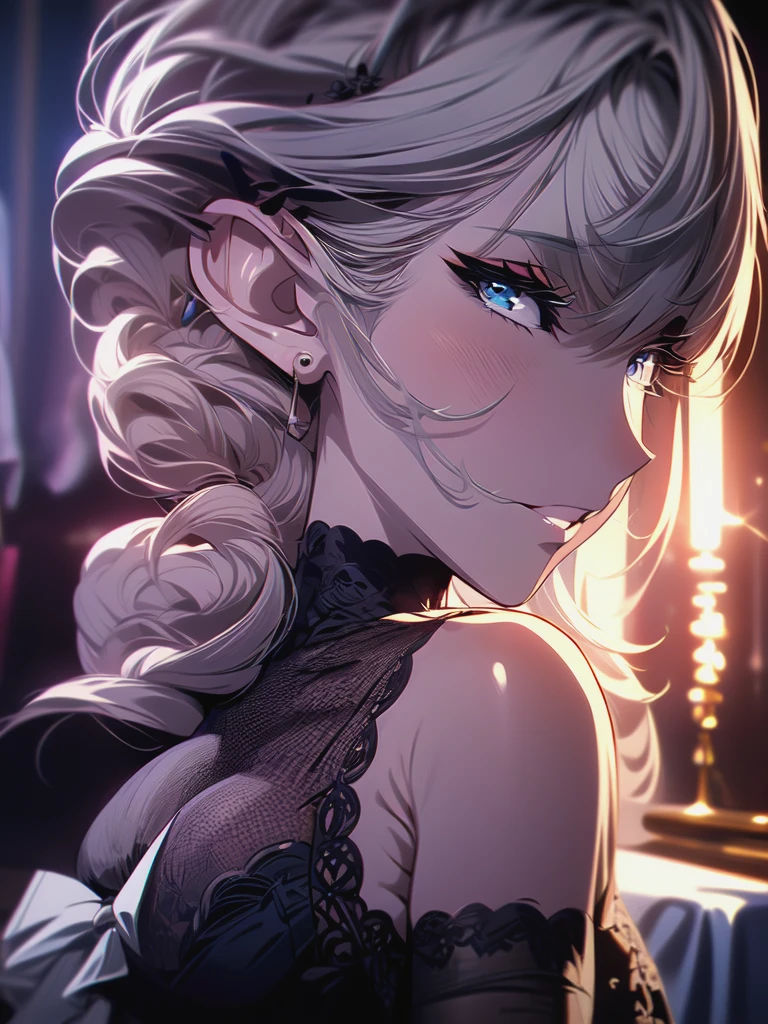(night, in hotel, masterpiece, best quality), tsurime, sexy, (lingerie, elbow gloves)