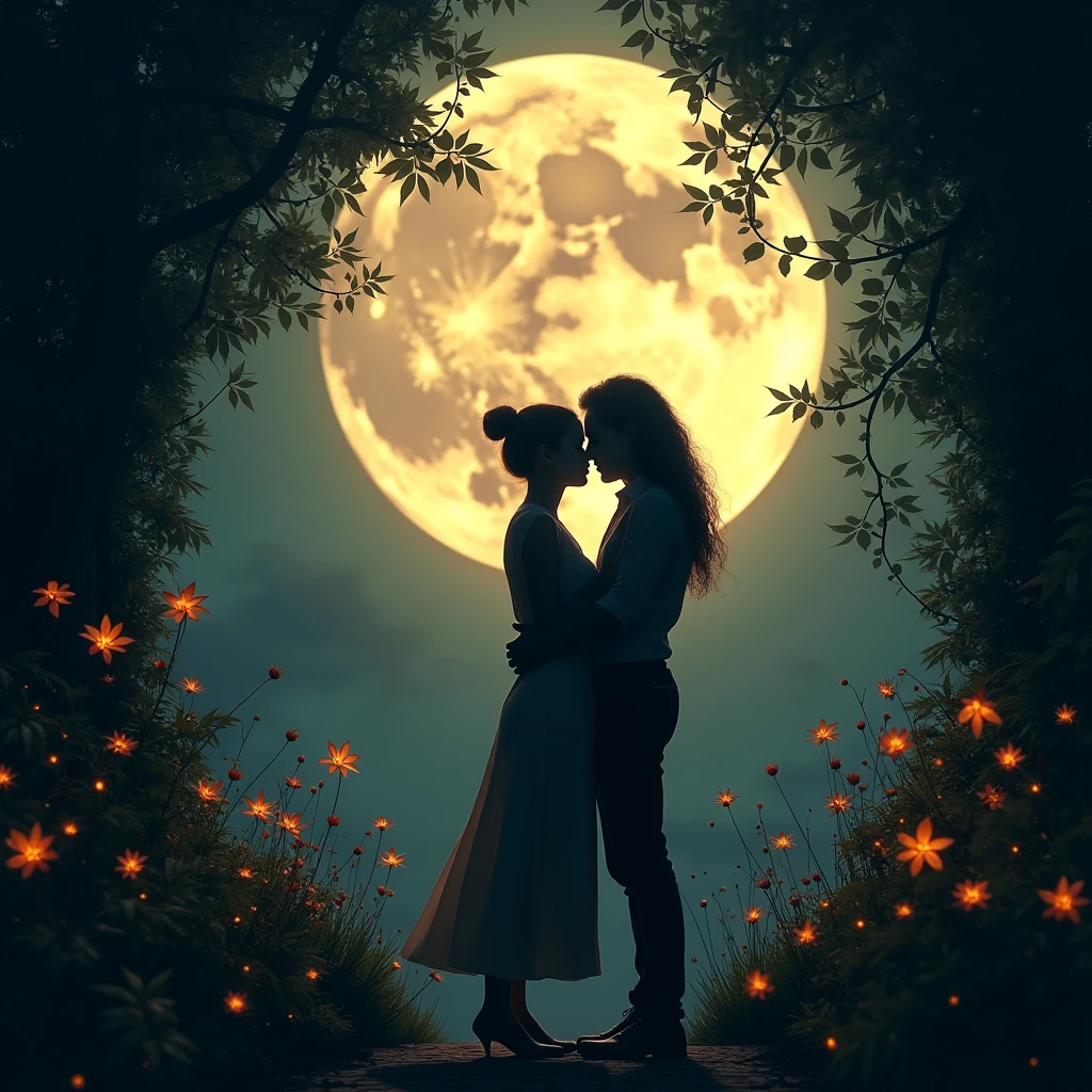 (Moonlit Confession, Couple proposal:1.2), Deep within an ancient, garden, resonate with a glow, unlocking the melodies of love, RAW photo, color graded, surreal, (captivating chiaroscuro:0.1), dynamic movement, full body, (special effects:0.1), award-winning, cinematic still, emotional, dynamic, vivid, (masterpiece, best quality, photorealistic, Professional, perfect composition, very aesthetic, absurdres, ultra-detailed, intricate details:1.3)