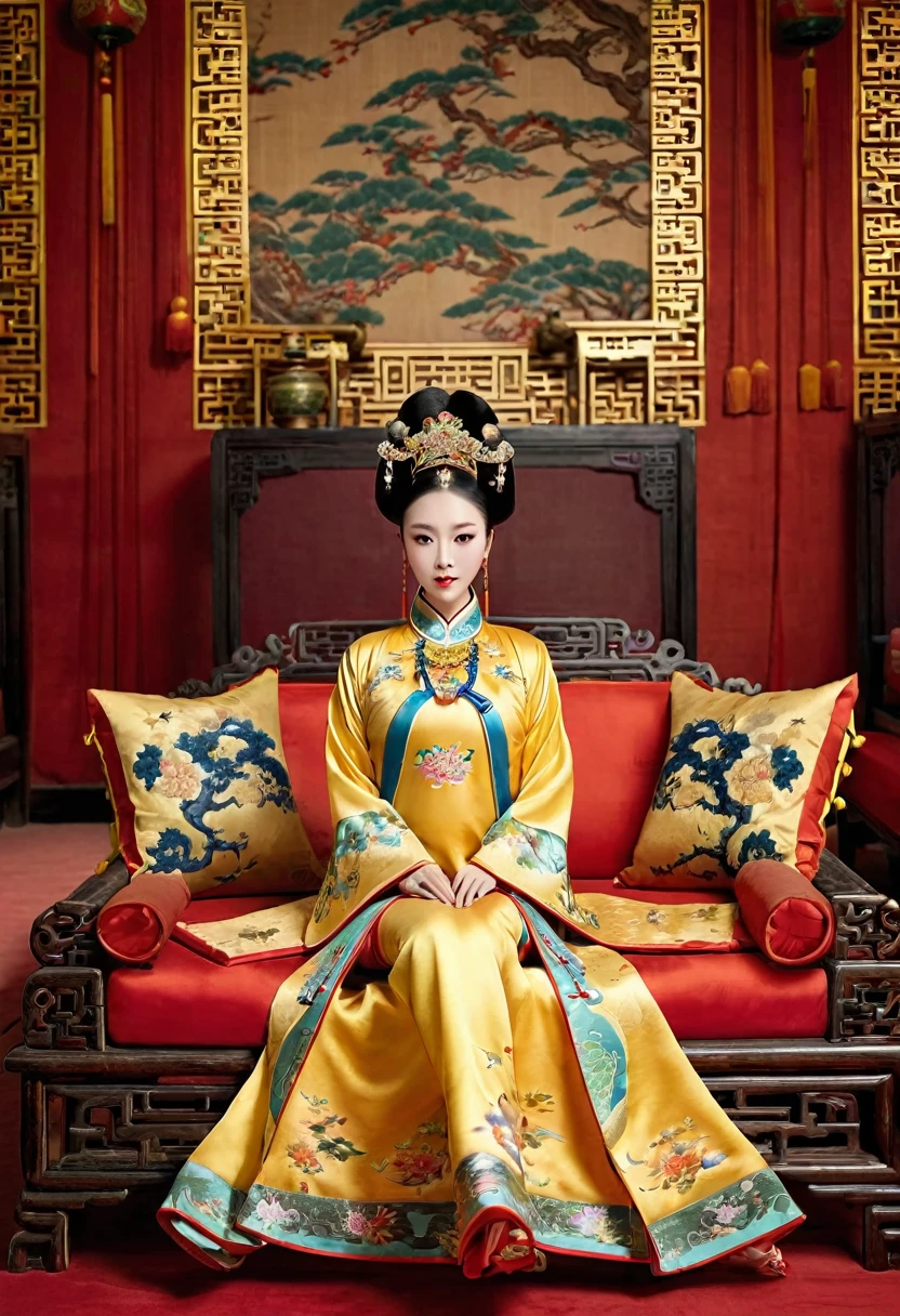 Gorgeous Empress of the Chinese Court during the Qing Dynasty Gorgeous Empress of the Chinese Court on a sofa, nude, large and golden, with her legs on the sofa, wide open, knees bent, in an M pose (pornographic pose), with her hair tied on both sides The background of this perverted and erotic woman wearing a crown and tying her hair is the Chinese court of the Qing Dynasty. The scene is set in the luxurious room of an empress in the Qing Dynasty Chinese court.
Translated with DeepL.com (free version)