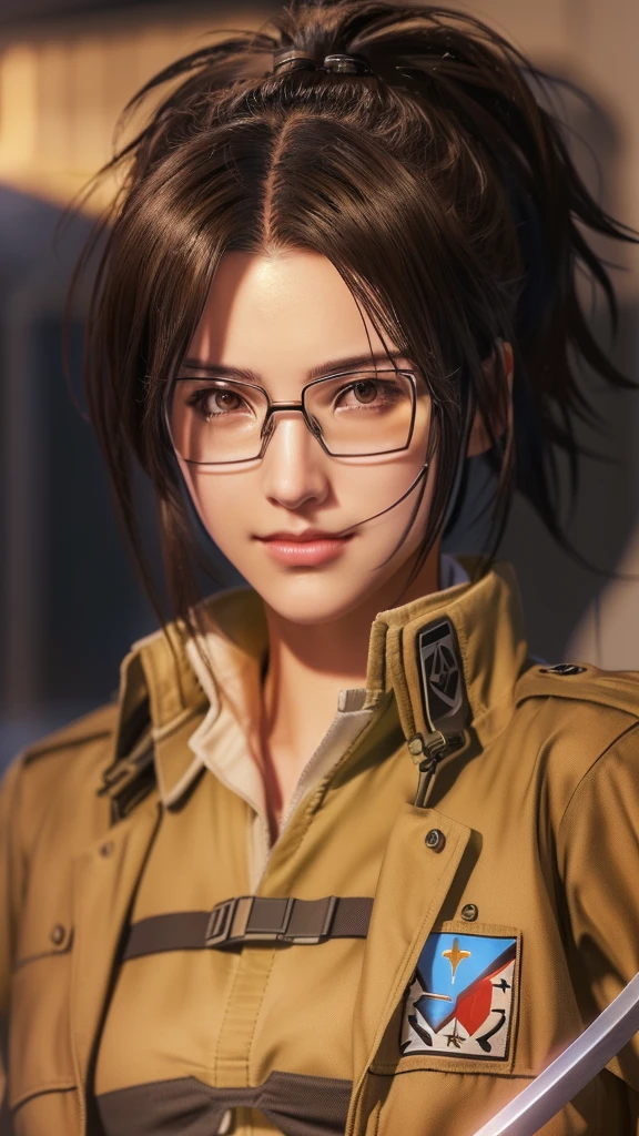 Wearing glasses、Anime girl in uniform holding a sword, honest shinka, honest, honest shinkai ( Apex Legends ), Photorealistic Animation girl render, Quiet from Metal Gear Solid v, Quiet from Metal Gear Solid, honest shinkai. Digital Rendering, Also, hints of yayoi kasuma, Female protagonist 👀 :8, Photorealistic Animation