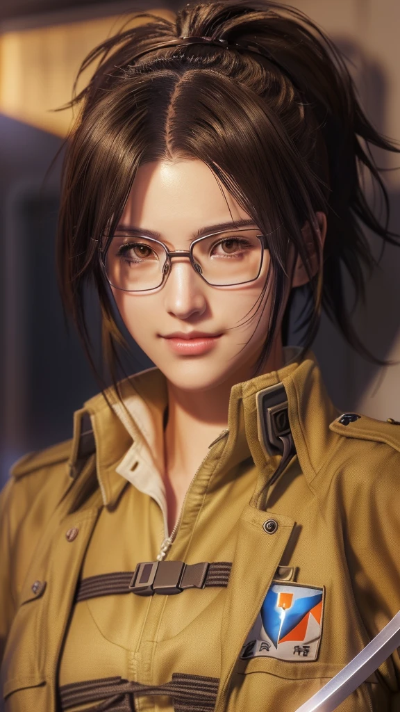 Wearing glasses、Anime girl in uniform holding a sword, honest shinka, honest, honest shinkai ( Apex Legends ), Photorealistic Animation girl render, Quiet from Metal Gear Solid v, Quiet from Metal Gear Solid, honest shinkai. Digital Rendering, Also, hints of yayoi kasuma, Female protagonist 👀 :8, Photorealistic Animation