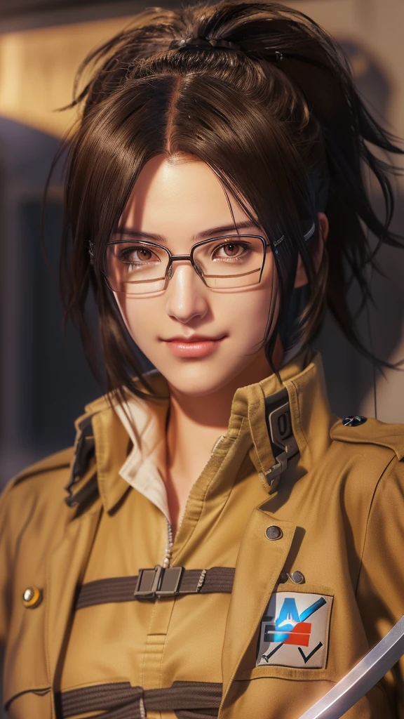 Wearing glasses、Anime girl in uniform holding a sword, honest shinka, honest, honest shinkai ( Apex Legends ), Photorealistic Animation girl render, Quiet from Metal Gear Solid v, Quiet from Metal Gear Solid, honest shinkai. Digital Rendering, Also, hints of yayoi kasuma, Female protagonist 👀 :8, Photorealistic Animation