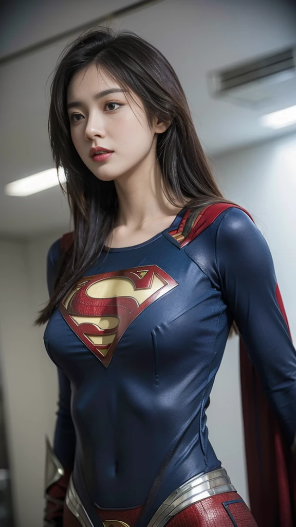 A girl, superman suit, big boobs