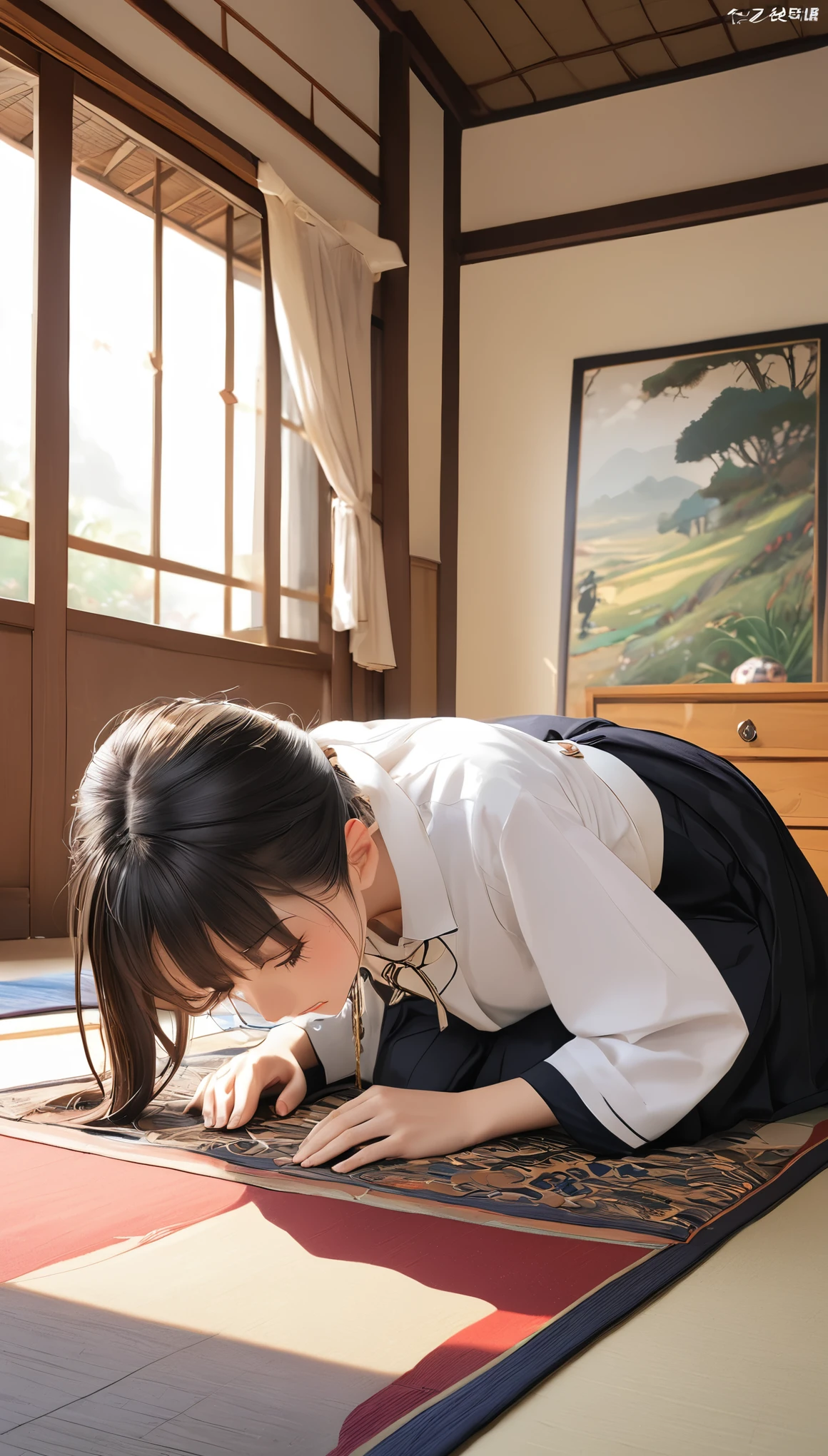 (masterpiece, Highest quality:1.2), One Girl, alone,Bony body、15 years old、Prostration