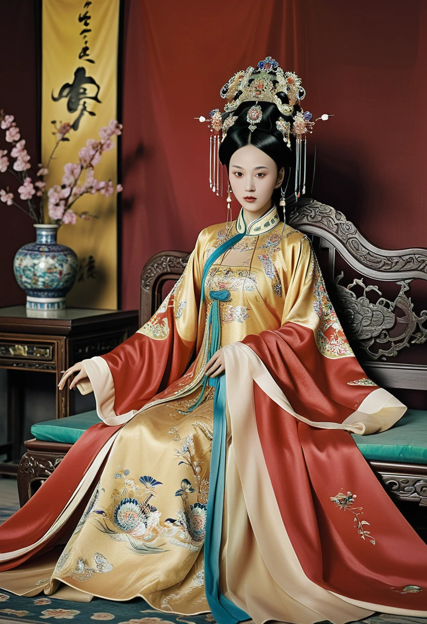 Gorgeous Empress of the Chinese Court during the Qing Dynasty Gorgeous Empress of the Chinese Court on a sofa, nude, large and golden, with her legs on the sofa, wide open, knees bent, in an M pose (pornographic pose), with her hair tied on both sides The background of this perverted and erotic woman wearing a crown and tying her hair is the Chinese court of the Qing Dynasty. The scene is set in the luxurious room of an empress in the Qing Dynasty Chinese court.
Translated with DeepL.com (free version)