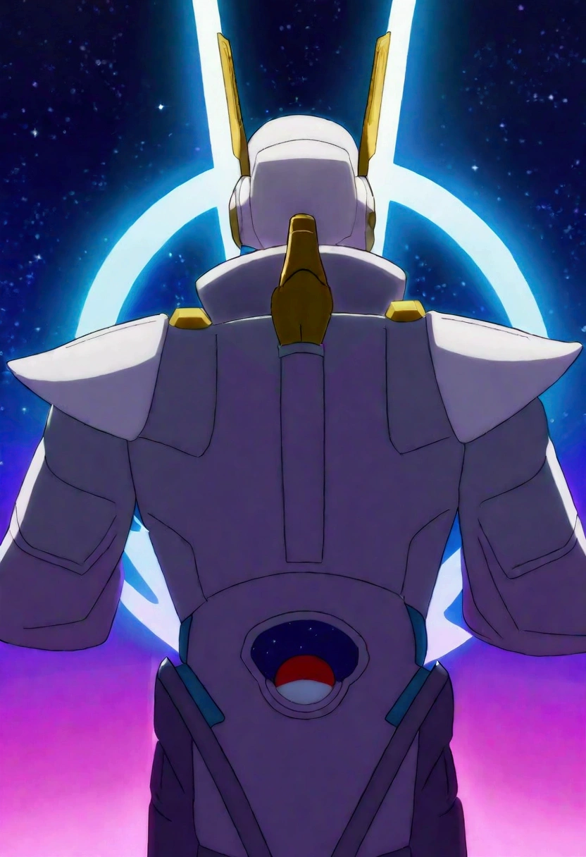 A pilot stands on the shoulder of his Gundam, praying in the moonlight, space scene, moonlit confession
