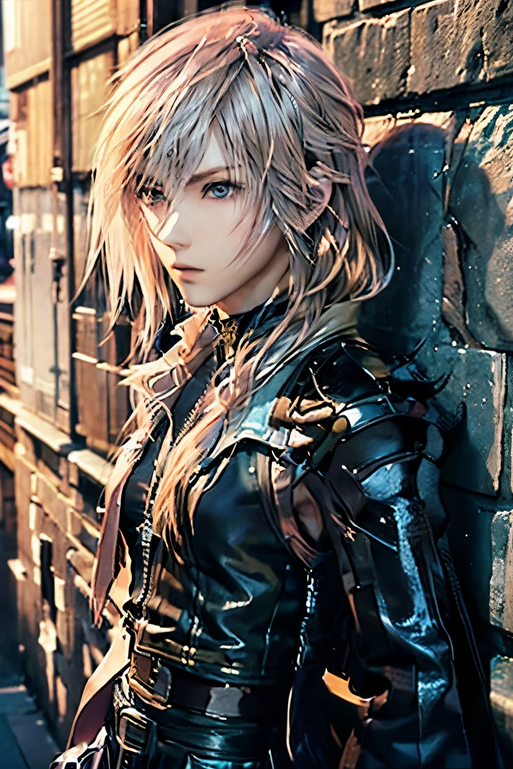 A man who looks like a Japanese rock singer, wearing a black shirt and pants and leaning against a wall. Cool, handsome, good-looking man, short-haired blonde man, young and cool, good-looking man, cool rock singer, androgynous male rock singer, androgynous man, androgynous with well-defined facial features, a man who looks like he could be in an anime, realistic anime, hyper realistic handsome man in final fantasy style