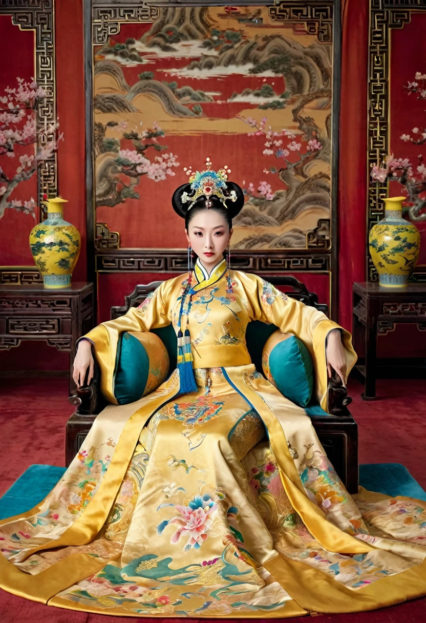 Gorgeous Empress of the Chinese Court during the Qing Dynasty Gorgeous Empress of the Chinese Court on a sofa, nude, large and golden, with her legs on the sofa, wide open, knees bent, in an M pose (pornographic pose), with her hair tied on both sides The background of this perverted and erotic woman wearing a crown and tying her hair is the Chinese court of the Qing Dynasty. The scene is set in the luxurious room of an empress in the Qing Dynasty Chinese court.
Translated with DeepL.com (free version)