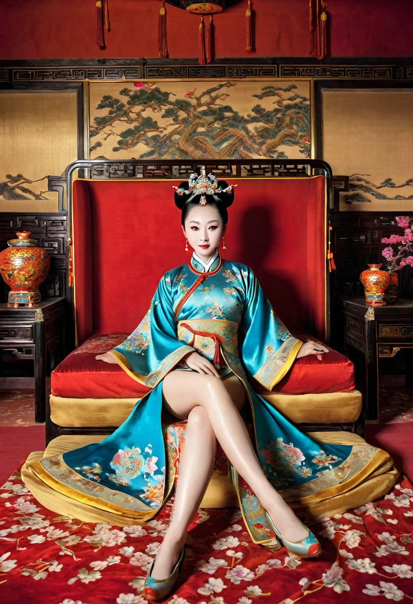 Gorgeous Empress of the Chinese Court during the Qing Dynasty Gorgeous Empress of the Chinese Court on a sofa, nude, large and golden, with her legs on the sofa, wide open, knees bent, in an M pose (pornographic pose), with her hair tied on both sides The background of this perverted and erotic woman wearing a crown and tying her hair is the Chinese court of the Qing Dynasty. The scene is set in the luxurious room of an empress in the Qing Dynasty Chinese court.
Translated with DeepL.com (free version)