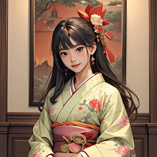 ((Highest quality)), ((masterpiece))、whole body、Hime cut、kimono、D Cup、Selfish Body、Dynamic