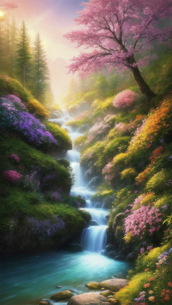 masterpiece, 最high quality, high quality,Very detailed CG unity 8k wallpaper ,bright and colorful flowers々、Enchanting and fantasy scene of fantastic forest、Winding Road、 Towering Tree々and, Glowing Tree々, and the hidden fairy glen, Create a mysterious and enchanting feeling, Art Station, Digital Illustration, Complex, tendency, pastel colour, Oil, Award-winning photography, Bokeh, Written boundary depth, High resolution, bloom, chromatic aberration ,Realistic,Very detailed, tendency on Art Station, tendency on CGsociety, Complex, Attention to detail, dramatic, Art on the go、