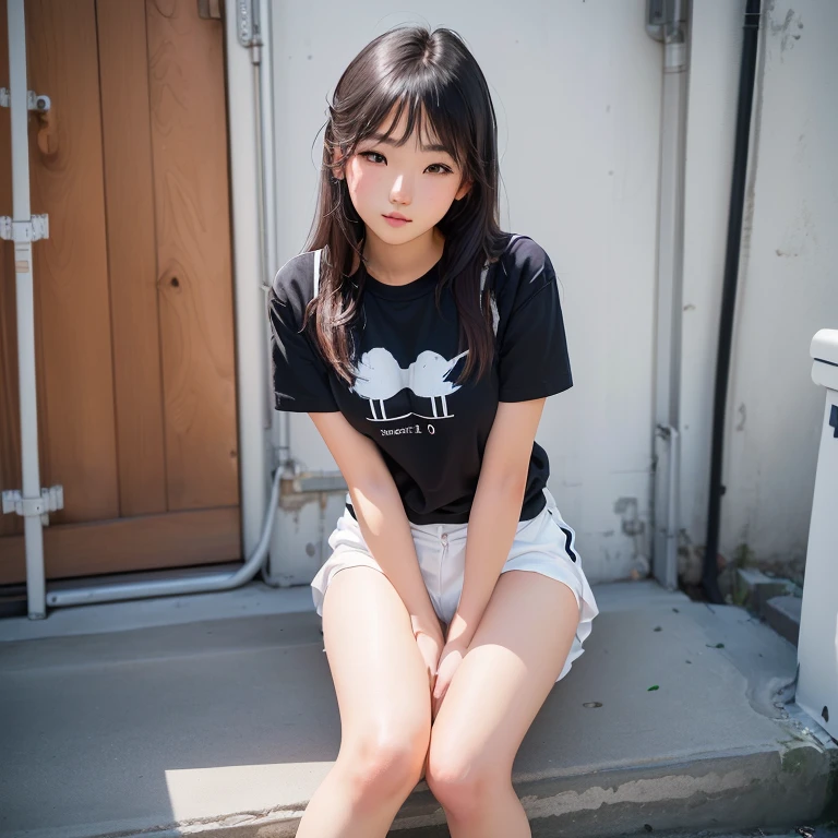there is a woman sitting on a step with her legs crossed, taken with canon eos 5 d mark iv, realistic young gravure idol, young gravure idol, taken with canon 5d mk4, young pretty gravure idol, chiho, taken with canon 8 0 d, taken with sony alpha 9, of a youthful japanese girl, captured on canon eos r 6