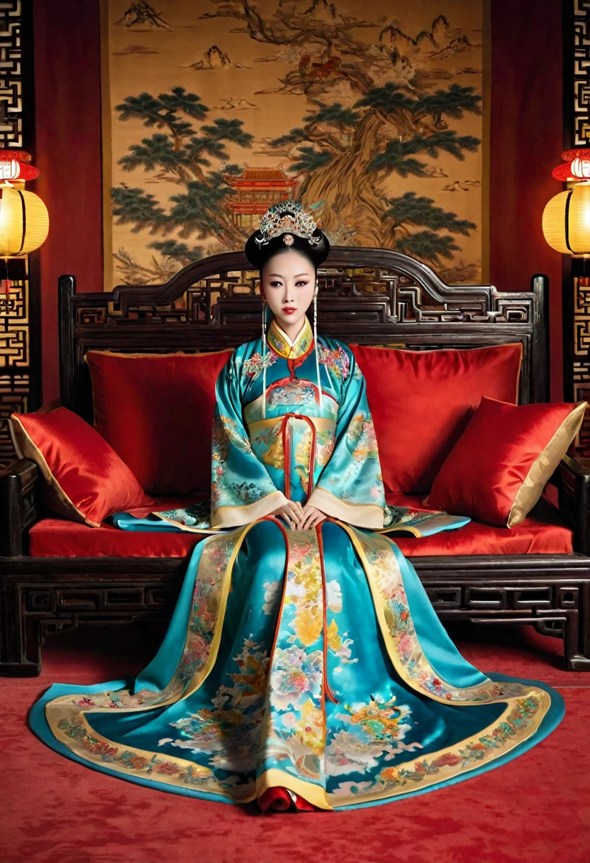 Gorgeous Empress of the Chinese Court during the Qing Dynasty Gorgeous Empress of the Chinese Court on a sofa, nude, large and golden, with her legs on the sofa, wide open, knees bent, in an M pose (pornographic pose), with her hair tied on both sides The background of this perverted and erotic woman wearing a crown and tying her hair is the Chinese court of the Qing Dynasty. The scene is set in the luxurious room of an empress in the Qing Dynasty Chinese court.

Translated with DeepL.com (free version)