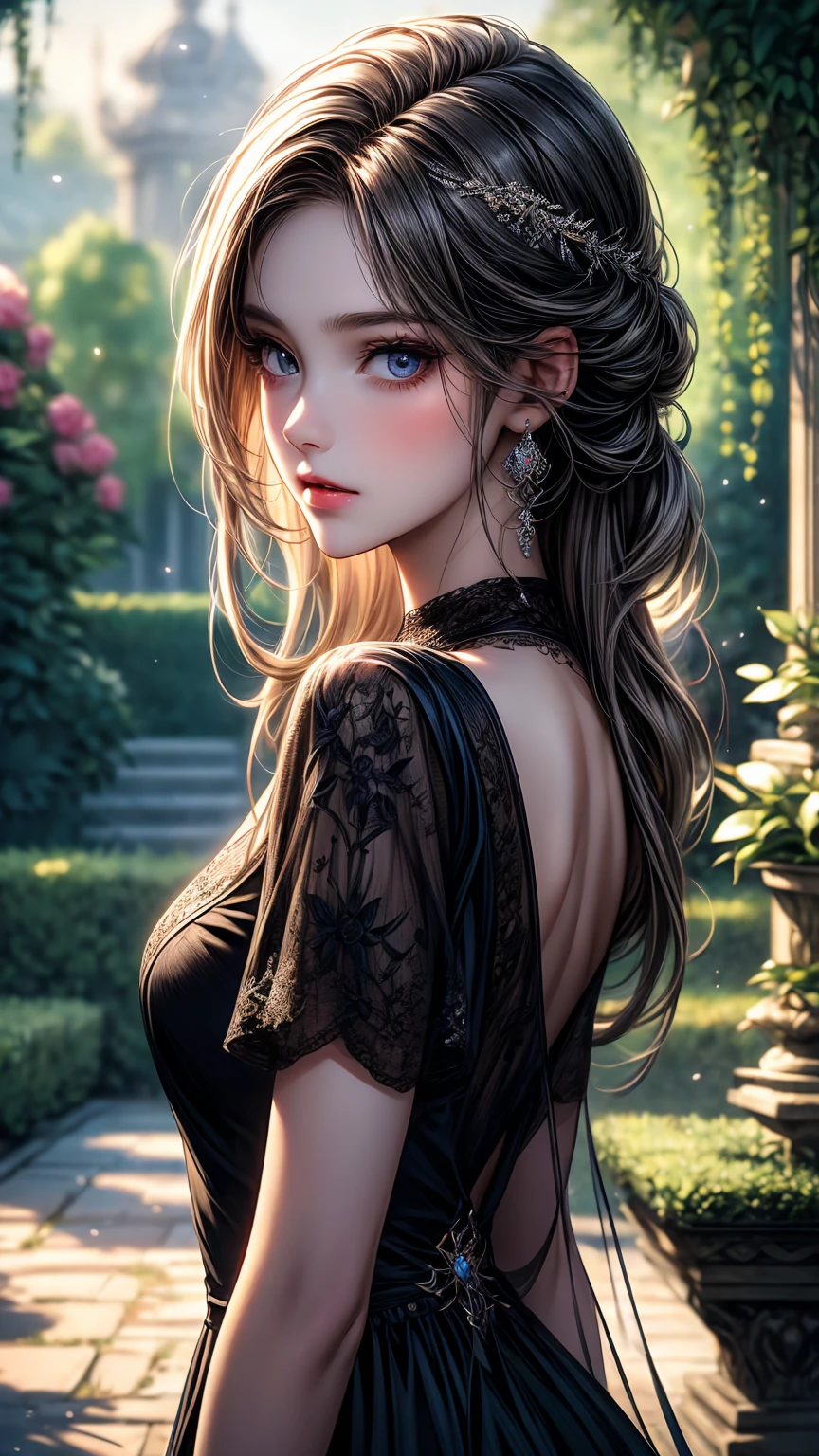 A girl in a garden,beautiful detailed eyes,beautiful detailed lips,extremely detailed eyes and face,longeyelashes,illustration,ultra-detailed,best quality,4k,8k,highres,masterpiece:1.2,ultra-fine painting,sharp focus,professional,vivid colors,portraits