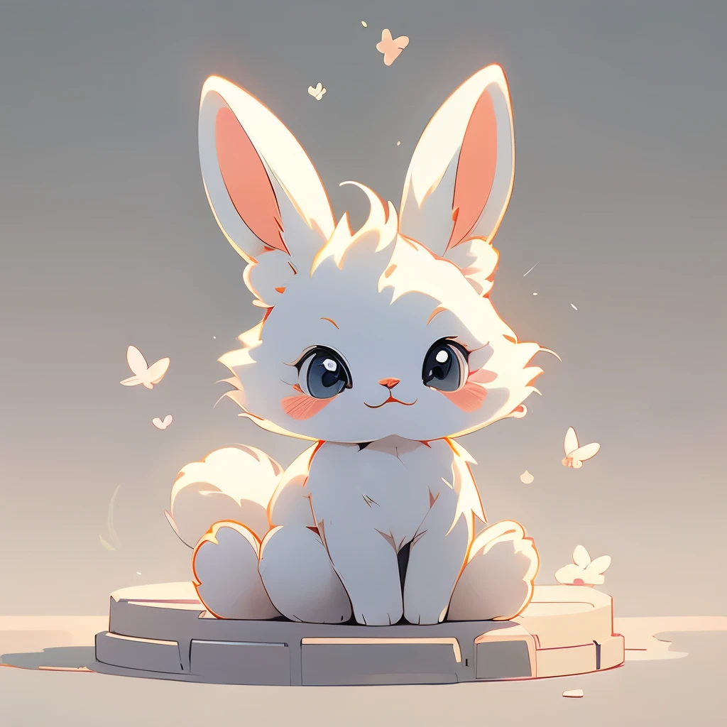 Cartoon animal design, flat style cute rabbit full body photo, simple but not lost sense of design, fresh flat style, cyberpunk elements are applied freely, the front view presents a charming cute posture, and the feet hang down in a cute posture