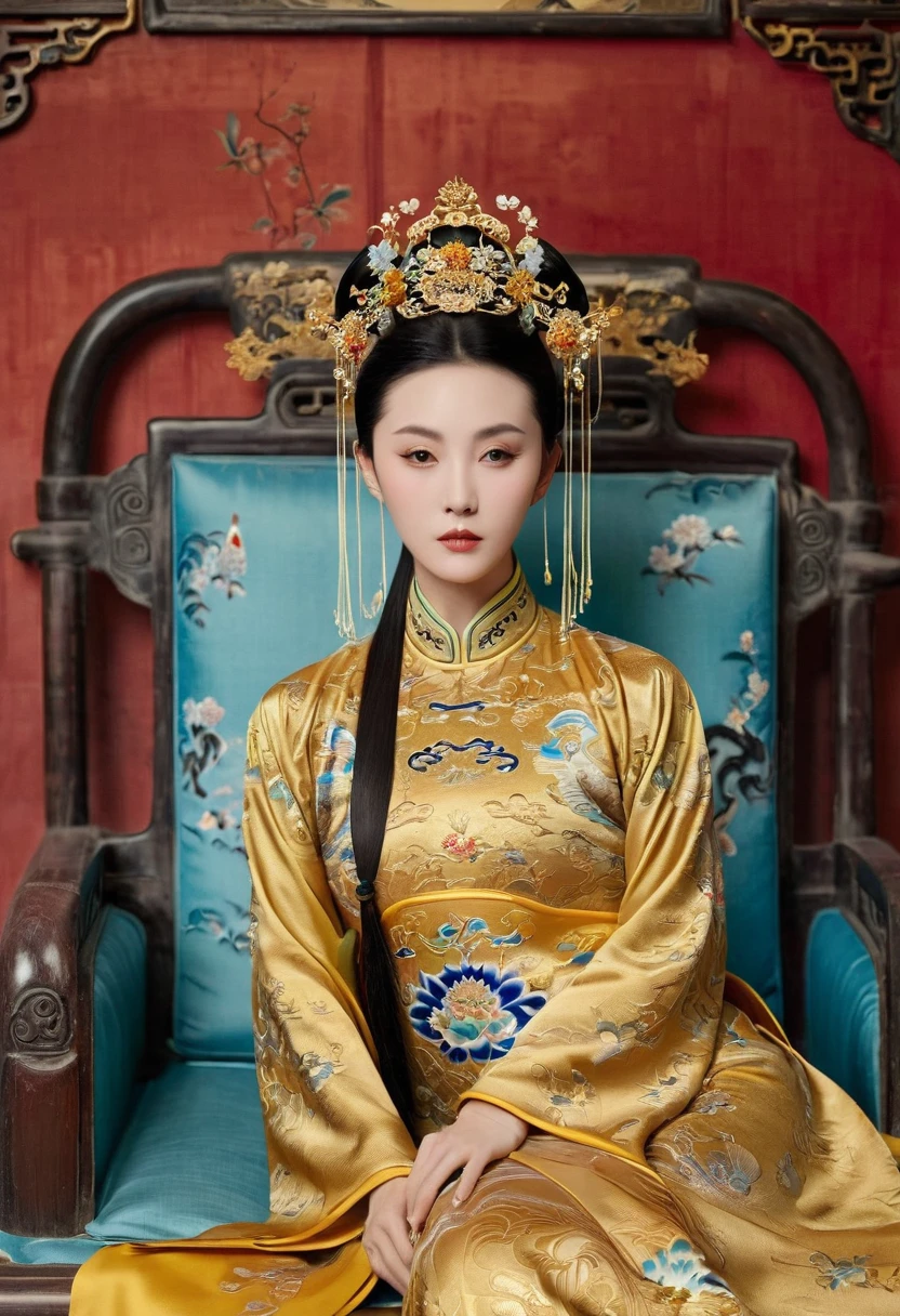 Gorgeous Empress of the Chinese Court during the Qing Dynasty Gorgeous Empress of the Chinese Court on a sofa, nude, large and golden, with her legs on the sofa, wide open, knees bent, in an M pose (pornographic pose), with her hair tied on both sides The background of this perverted and erotic woman wearing a crown and tying her hair is the Chinese court of the Qing Dynasty. The scene is set in the luxurious room of an empress in the Qing Dynasty Chinese court.
Translated with DeepL.com (free version)