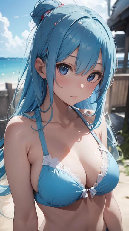 4K,8k,A girl with light blue hair drawn in high resolution Japanese anime style、whole body、Women in white bikinis taking photos on a deserted beach, Bikini Model, , Young and cute gravure idol, Posing together in a bra, Russian and Japanese mix, sakimichan, Asian woman, Wear a swimsuit, that'that'that'that'that'that'that'that'that'that'that'that'that'that'that'that'that'that'that'that'that'that'that'that'It's hot with the shining sun, Japanese Model, Cute Core, sakimichan hdri, Young Gravure Idol, Chubby