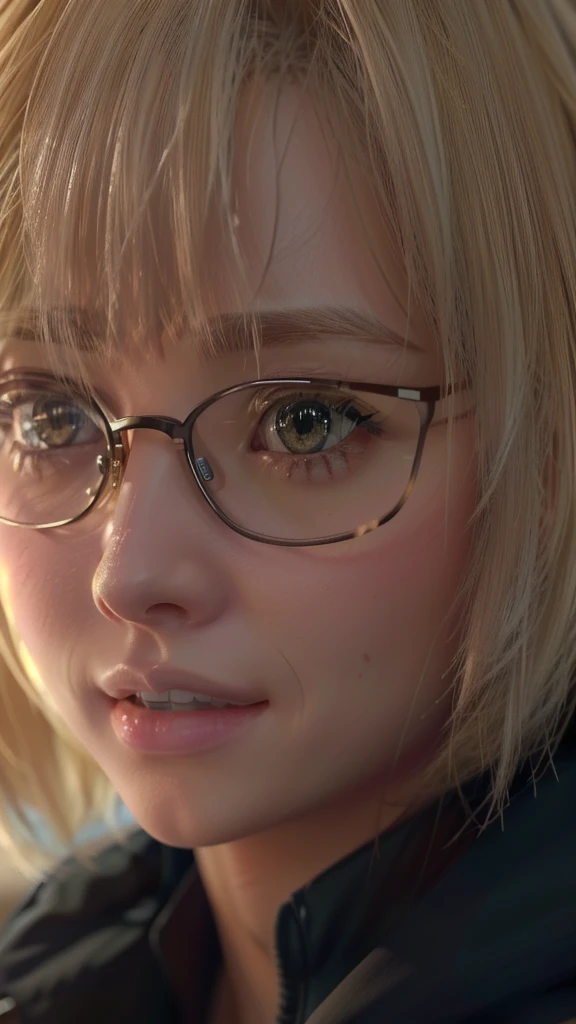 Close-up of a person wearing glasses and a jacket, Photorealistic Animation girl render, 3D Anime Real, 2b, 2b ..., Ultra realistic anime, Anime CG style, Realistic Anime 3D Style, Smooth anime CG art, Anime CG, Photorealistic Animation, 8K Portrait Rendering, Anime realism style, Game CG, Stop 4 *