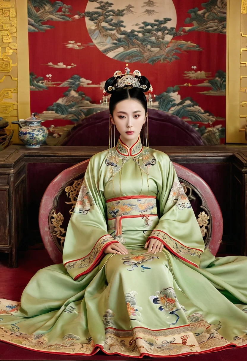 Gorgeous Empress of the Chinese Court during the Qing Dynasty Gorgeous Empress of the Chinese Court on a sofa, nude, large and golden, with her legs on the sofa, wide open, knees bent, in an M pose (pornographic pose), with her hair tied on both sides The background of this perverted and erotic woman wearing a crown and tying her hair is the Chinese court of the Qing Dynasty. The scene is set in the luxurious room of an empress in the Qing Dynasty Chinese court.

Translated with DeepL.com (free version)