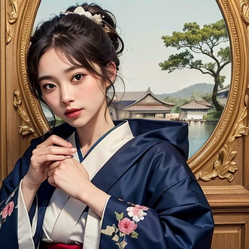 ((Highest quality)), ((masterpiece))、whole body、Hime cut、kimono、D Cup、Selfish Body、Dynamic