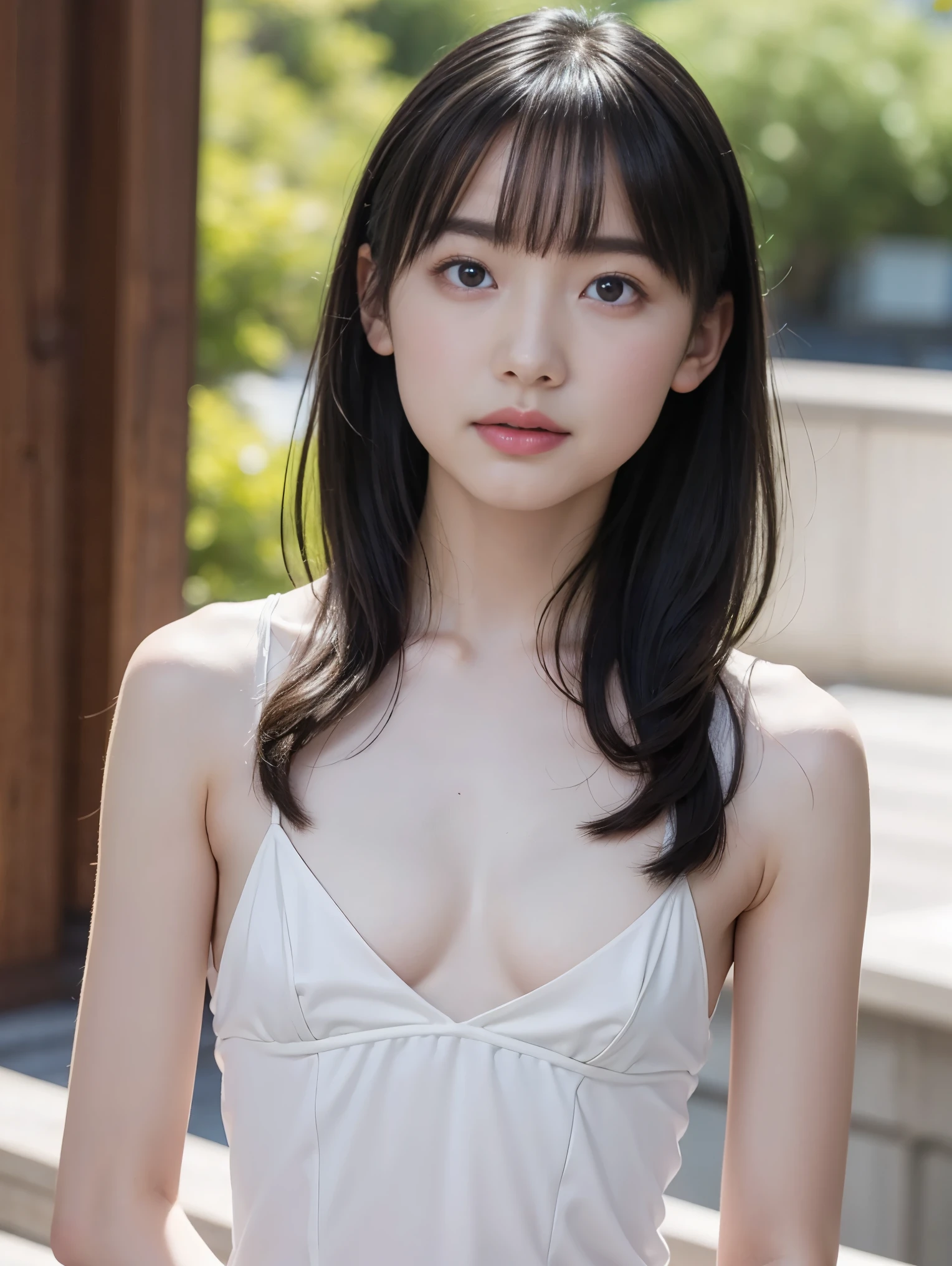 High resolution、High resolution、In 8K、RAW Photos、Highest quality、masterpiece、One girl, (flat chest like a boy:1.2), ((Skinny body:1.2)), Wavy Hair, nude, Anatomically correct,bangs