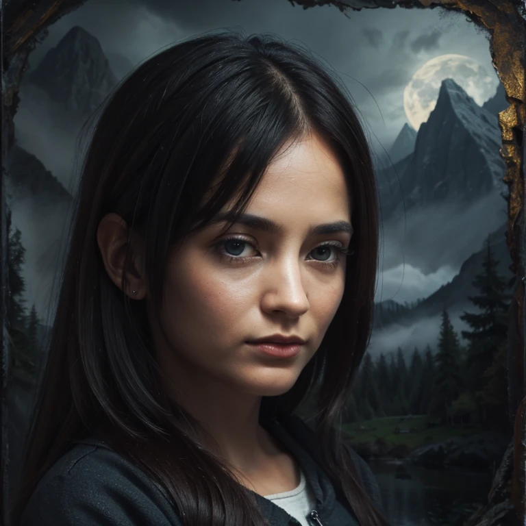 Ultra-realistic, realistic portrait painting),(Hint B:beautiful and dreamy landscape painting),(Подсказка C:dark and gloomy abstract painting)  