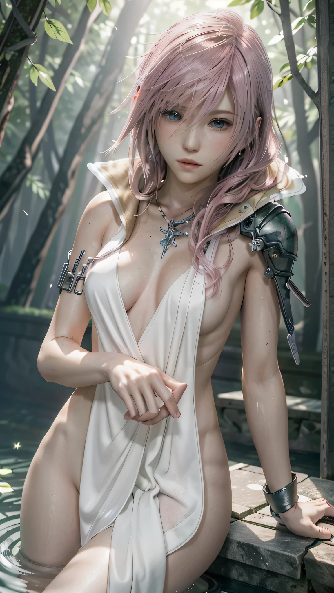 (masterpiece, Highest quality:1.3)
Lightning FF13, 1 girl, alone, Long Hair, Pink Hair、Completely naked、All Nude、shrine、garden、Wear nothing、、On all fours、Upper body close-up、smile、