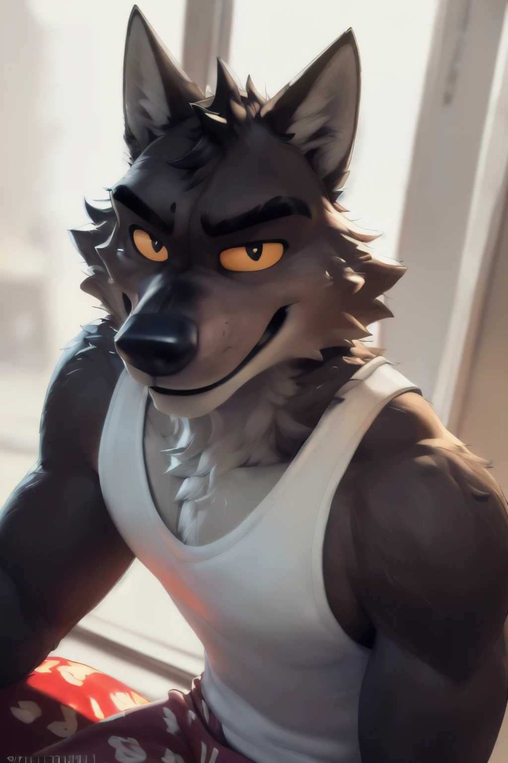  (((  Mr wolf bad guys)),wearing boxers, wearing tank top, (by Homogenousrule, by Wildering, by Foxovh, by Catcouch), 4k,(by totesfleisch8 and white fur, 
Sitting ,Sharp gaze, hentai , anthro, shortstack, standing, looking  at viewer,muscular, background, extremely detailed, 3d render, high quality  digital art, huge thighs , detailed eyes, ,henati, good anatomy,  , front towards viewer,face up, by bebebebebe, by sicklyhypnos, by gerkk, by orf, (  by cutesexyrobutts, by darkgem, by zackary911,(  by singafurian, by daftpatriot, sassy, cute, detailed face, handsome , seductive face,  face, detailed mouth, white fur, hentai style, leo alvarez, bara, (posing:1.3), (soft shading), 4k, hi res, detailed hands, ((detailed face, (detailed eyes:1.0), detailed)), by zackarry911, by zaush, (by personalami:0.5), looking at viewer,  image, navel, nipples, full body, one person focus, thick thighs,  Hentai, day, sexy, sensual, detailed, uploaded to e621, beautiful and detailed male image of an anthropomorphic wolf ,(highres,:1.2), Smiling happy extremely detailed, photorealistic, 3d render , high quality  digital art,Hentai artstyle, a close up of a person, Mr wolf bad guys 