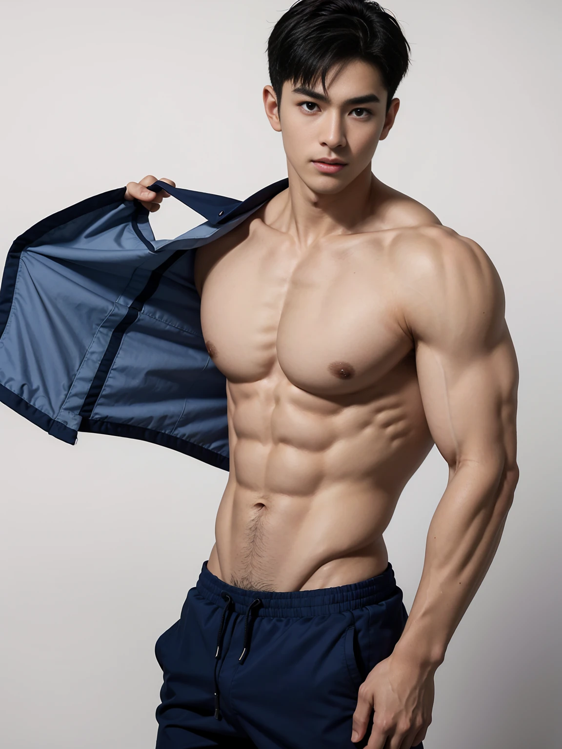 1 Handsome naked Japanese guy ,Sexy pose, A 20 year-old man wearing a Bare chest shirt and Excellent shorts stands against a white background, navy Blue, navy Blue, Sports T-shirt, Blue, Excellent Sportswear, Gorgeous and sexy clothes, Sportswear, Short sleeve, Jinjinshen Blue clothes, Tall young man, Tennis suits, Wearing sportswear, dark Blue decorative clothing,male,Bare chest,Full chest muscles,Swelling of chest muscles,Six-pack,Hips, Handsome,High,Muscles look good,hairy body,Sexy expression, Wheat complexion,black eyes(thin eyes 1:3),Full body image, Excellent, perfect dick shape, Perfect hand details,Detailed you, , Mostly juicy ass, The opening of your legs