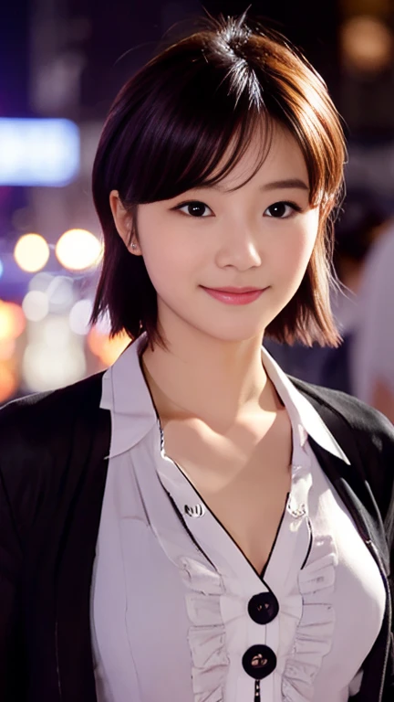 (1 girl, blouse buttons are undone.:1.2), Gorgeous Japanese Actress,
(RAW Photos, highest quality), masterpiece, 
(Realistic, Photorealistic:1.4), 

very delicate & beautiful, very detailed face, beautiful and detailed eyes, beautiful & detailed, cinema lighting, gentle & feminine, 

2k wallpaper, wonderful, finely, very detailed,
Very detailed CG Unity 8k 壁紙, high resolution, 
beautiful detailed lady, very detailed目と顔,
soft light, bob hair, ponytail, short hair with bangs, hot pink hair, jensen_Huang_Iconic_Black_Jacket,

BREAK

(Snow:1.2), Tokyo Shibuya, City Lights, 
Perfect Anatomy, slender body, medium breasts, kind smile, (candid_Shot RNG 25%), close-up shot, medium shot or cowboy shot, bokeh, SFW,)