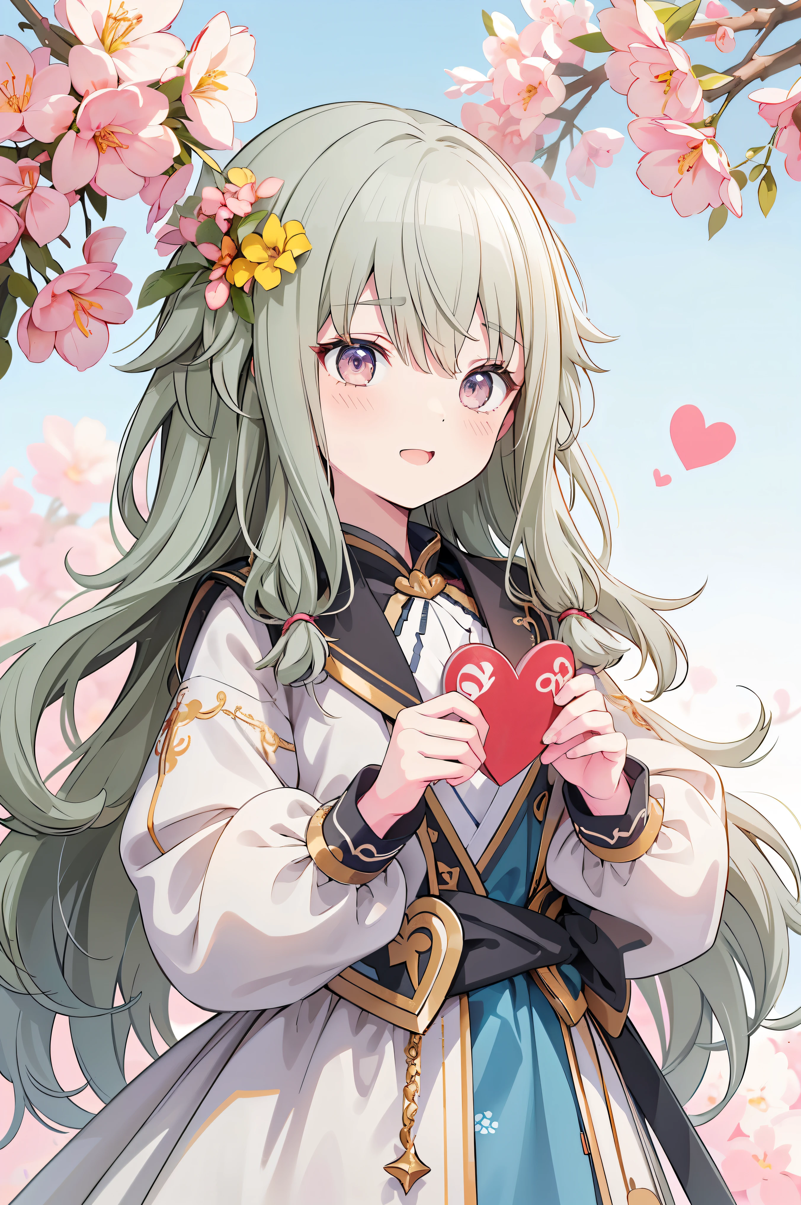 (8k, 最high quality)、Ultra-high resolution、adorable、最high quality, beautiful, (((Absurd beauty)))、masterpiece、Best image quality、(Front facing)、good feeling、smile,Face the camera、Delicate eyes、smile、Small face、girl、1 person、masterpiece, Most detailed、high quality、♡、heart、Shiny Hair、Very fine and beautiful bright eyes、Medium chest、nose blush、Very detailed, clear and beautiful face, Awards, (Anatomically correct)