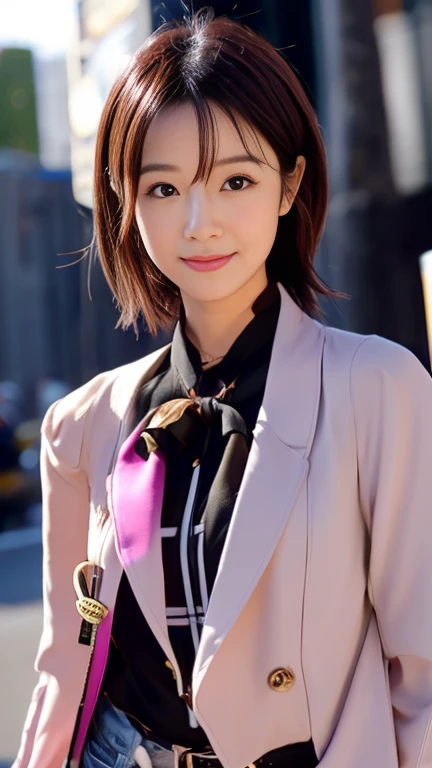 (1 girl, The buttons on the front of her blouse are undone.:1.2), Gorgeous Japanese actresses,
(RAW Photos, highest quality), masterpiece,
(Realistic, Photorealistic:1.4),
very delicate and beautiful, very detailed beautiful and detailed nose, beautiful & detailed, cinema lighting, gentle & feminine,
2k wallpaper, wonderful, finely, very detailed,
Very detailed CG Unity 8k 壁紙, high resolution,
beautiful detailed lady, very detailed目と顔,
soft light, bob hair, ponytail, short hair with bangs, hot pink hair, jensen_Huang_Iconic_Black_Jacket
BREAK
(Rain: 1.2), Tokyo Shibuya, City Lights,
Perfect Anatomy, slender body, medium breasts, kind smile, zoom-in face to waist, (candid_Shot RNG 25%), medium shot or cowboy shot, bokeh, SFW,)
