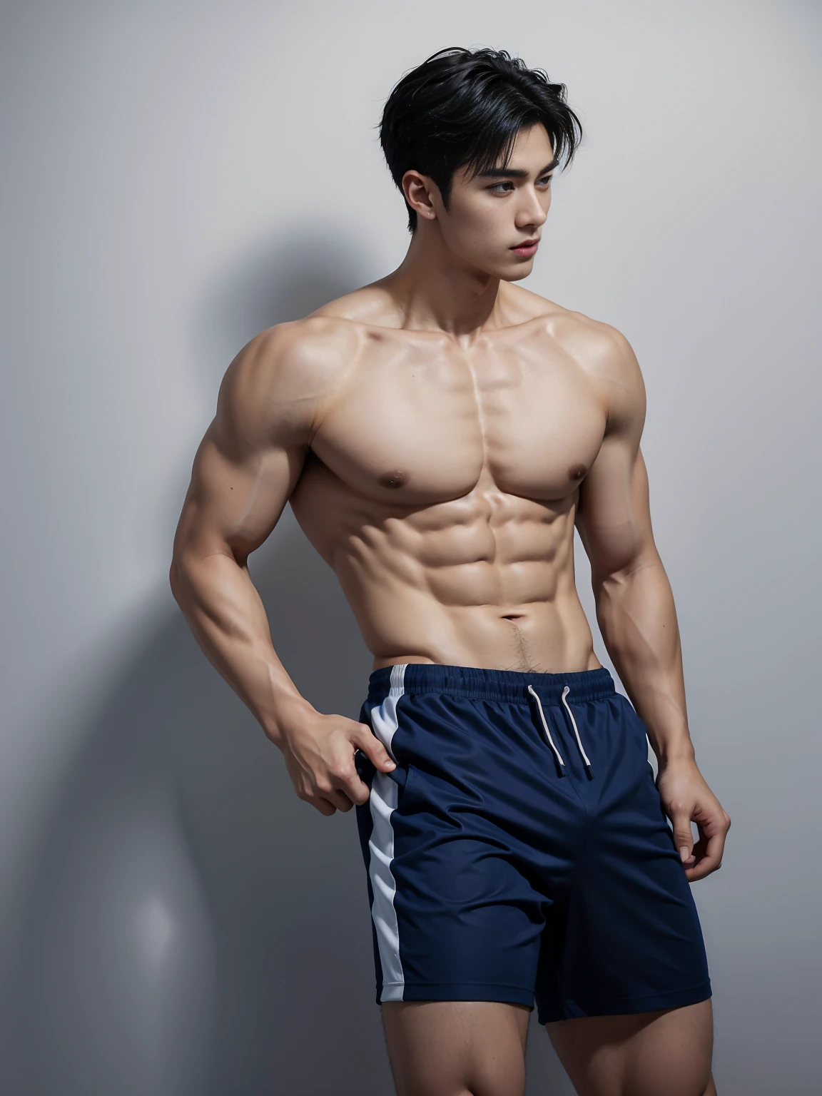 1 Handsome naked Japanese guy ,Sexy pose, A 20 year-old man wearing a Bare chest shirt and Excellent shorts stands against a white background, navy Blue, navy Blue, Sports T-shirt, Blue, Excellent Sportswear, Gorgeous and sexy clothes, Sportswear, Short sleeve, Jinjinshen Blue clothes, Tall young man, Tennis suits, Wearing sportswear, dark Blue decorative clothing,male,Bare chest,Full chest muscles,Swelling of chest muscles,Six-pack,Hips, Handsome,High,Muscles look good,hairy body,Sexy expression, Wheat complexion,black eyes(thin eyes 1:3),Full body image, Excellent, perfect dick shape, Perfect hand details,Detailed you, , Mostly juicy ass, The opening of your legs