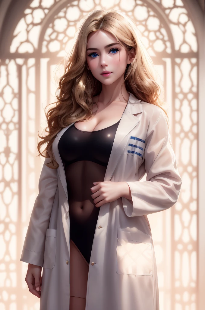 Best quality image: full-body shot,blond,25岁阳光girl,(make up,Lipstick:1.5),fit、Sexy,Energetic and lovely,girl, 一个十九岁的欧洲girl, Solitary, Aesthetic Artwork, (blond:1.5), blond,Very beautiful face,(White skin:1.5),Long hair, Blue Eyes, Light blue eyes, , Pale skin, (Textured Skin, Skin pores:1.1), (Extremely detailed 8k wallpaper), Soft lighting, high quality, Film Grain, Fuji XT3 Clear focus, f 5.6, 50 mm, High Detail, Clear focus,(Natural light), 独奏,Chest,Experimental clothes,Long hair,Cleavage,Looking at the audience,大Chest,White background,Simple background,Black tight skirt,Cowboy lens,coat,白色coat 疯狂的细节, Intricate details, Ultra Detailed,No shadow,Her smile is full of happiness and confidence,He stood on a clean, Neat background. Crisp image details,Relaxed and natural texture. The lighting is very cinematic, The soft and bright light shines on her beautiful face., Enhance the depth and dimension of your photos.