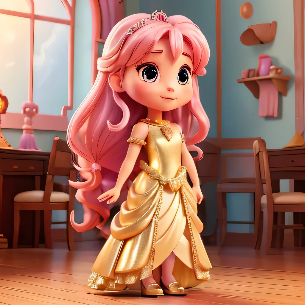 Wearing a glittering gold dress