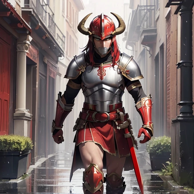 High Resolution, Simple background, Masterpiece, Best Quality, Detail, HD, High Quality,
{{(male adult faun centurion: (fair skin, green eyes, pointy short black beard, sharp nose, black eyebrows, two goat firm horns), (crimson roman centurion helmet, roman crimson armor steel cuirass, bulky roman crimson shoulder plates, red roman armmored arms plates, crimson elbow plates, yellow belt, crimson armor hips, crimson knee armor plates, (yellow spear and silver roman gladius sword)), (marching quietly around, imponent walking, firmly marching), (rainy morning, roman white streets, roman houses, roman white pillars))}}