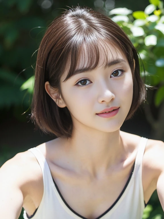 ((top-quality)),(masterpiece:1.4),Raw photography,8K,((Top image quality)), ((Top resolution)),Beautiful face in every detail,Very detailed,Gentle expression,(One lady:1.3 ),realisitic,photo realisitic,(Bery short hair:1.4),(Beautiful Women),(cute Japanese girl:1.3),(mannish),((Pretty Woman)),(Beautiful hair),((dark brown hair)),(((Red cheeks))),((Her eyes are big)),20-year-old beauty,(her face is small:1.7),small head,((long neck)),pale skin,Spot-free skin,With bangs,Everyone longs for,Japanese Beautiful Women,(eight heads tall),((skinny )),face focus , leaning forward ,arched back, from above ,selfie , detailed philtrum, translucent skin, crooked nose, smile wide thin lips