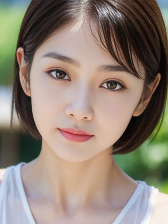 ((top-quality)),(​masterpiece:1.4),Raw photography,8K,((Top image quality)), ((Top resolution)),Beautiful face in every detail,Very detailed,Gentle expression,(One lady:1.3 ),realisitic,photo realisitic,(Bery short hair:1.4),(Beautiful Women),(cute Japanese girl:1.3),(mannish),((Pretty Woman)),(Beautiful hair),((dark brown  hair)),(((Red cheeks))),((Her eyes are big)),20-year-old beauty,(her face is small:1.7),small head,((long neck)),pale skin,Spot-free skin,With bangs,Everyone longs for,Japanese Beautiful Women,(eight heads tall),((skinny )),face focus , leaning forward ,arched back, from above ,selfie , detailed philtrum, translucent skin, crooked nose, smile wide thin lips