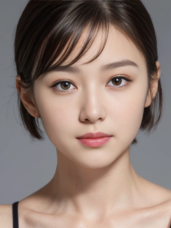 ((top-quality)),(masterpiece:1.4),Raw photography,8K,((Top image quality)), ((Top resolution)),Beautiful face in every detail,Very detailed,Gentle expression,(One lady:1.3 ),realisitic,photo realisitic,(Bery short hair:1.4),(Beautiful Women),(cute Japanese girl:1.3),(mannish),((Pretty Woman)),(Beautiful hair),((dark brown hair)),(((Red cheeks))),((Her eyes are big)),20-year-old beauty,(her face is small:1.7),small head,((long neck)),pale skin,Spot-free skin,With bangs,Everyone longs for,Japanese Beautiful Women,(eight heads tall),((skinny )),face focus , leaning forward ,arched back, from above ,selfie , detailed philtrum, translucent skin, crooked nose, smile wide thin lips